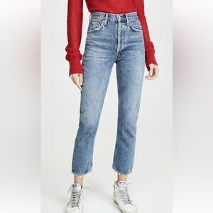 Agolde Riley High Rise Straight Jeans Crop Medium Wash Size 28